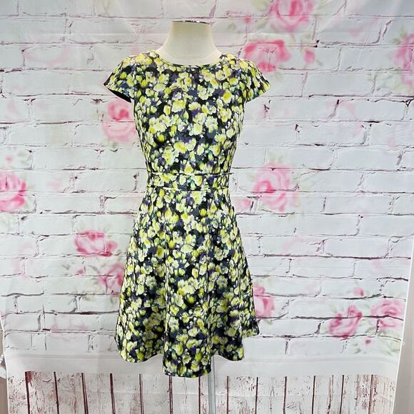J. Crew Women's Cap Sleeve Floral A-Line Dress Yellow Size 0 - Picture 3 of 13